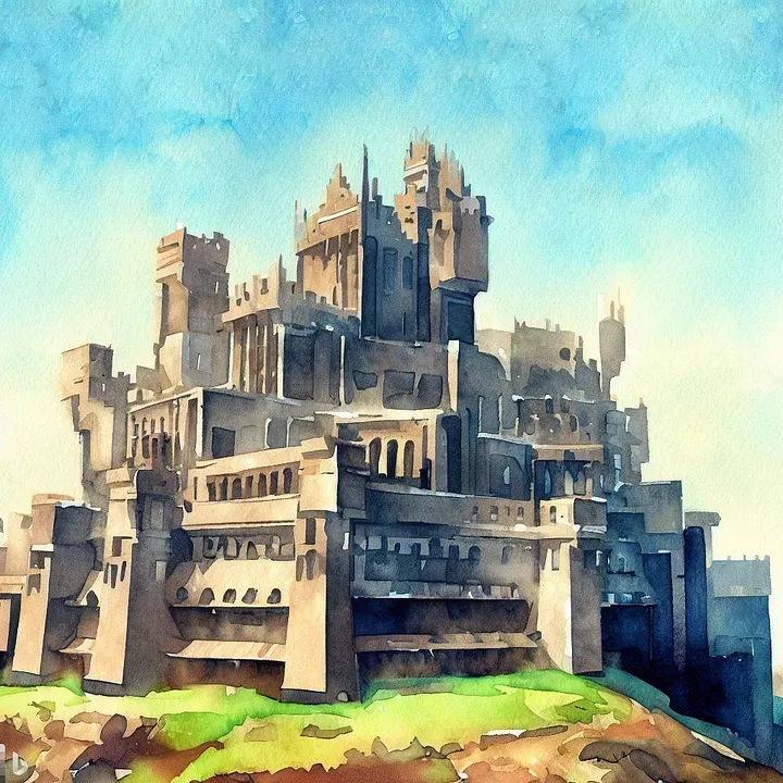 An AI-generated image of a watercolor castle