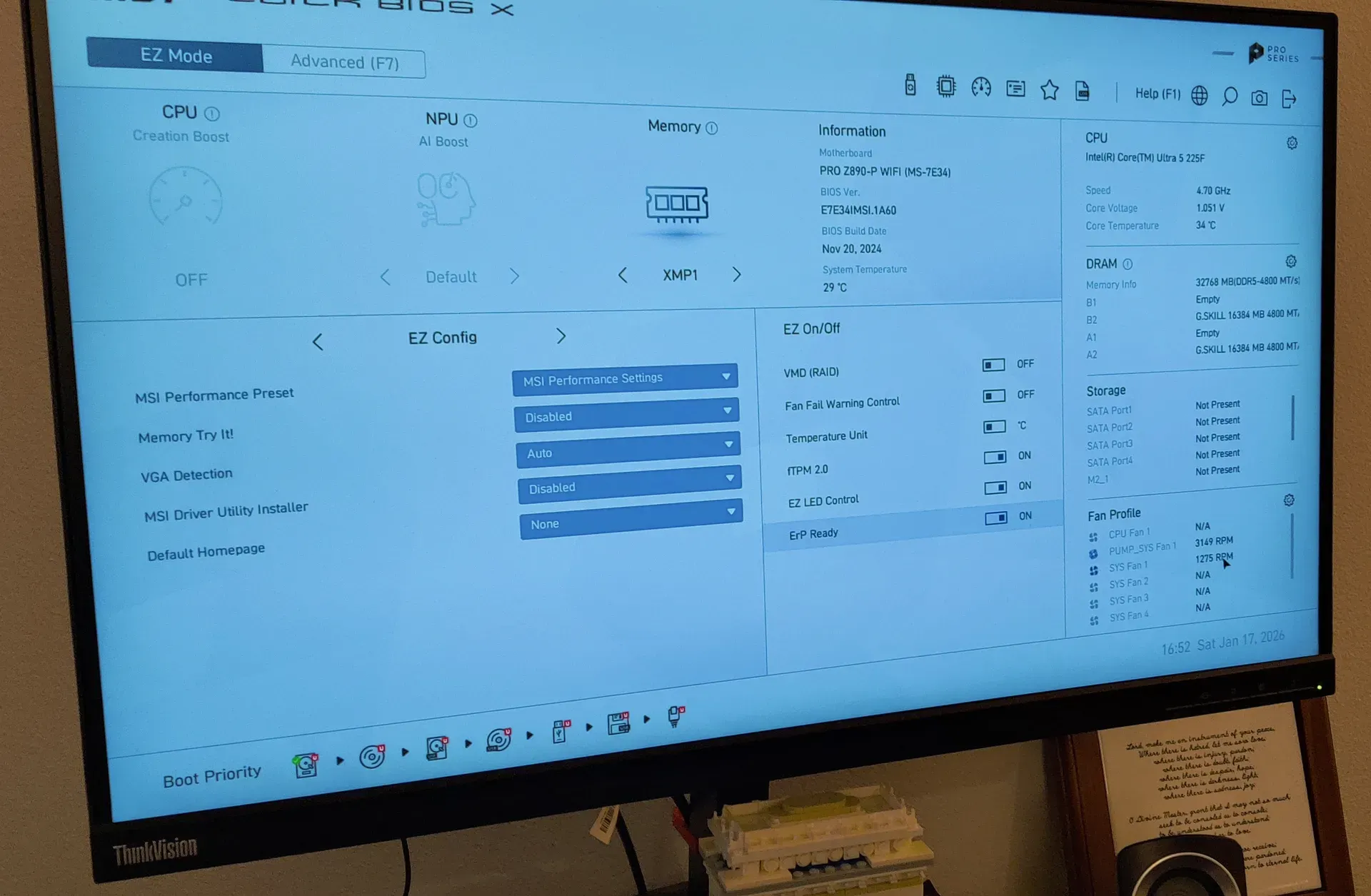 A photo of a computer display on a UEFI/BIOS setup screen