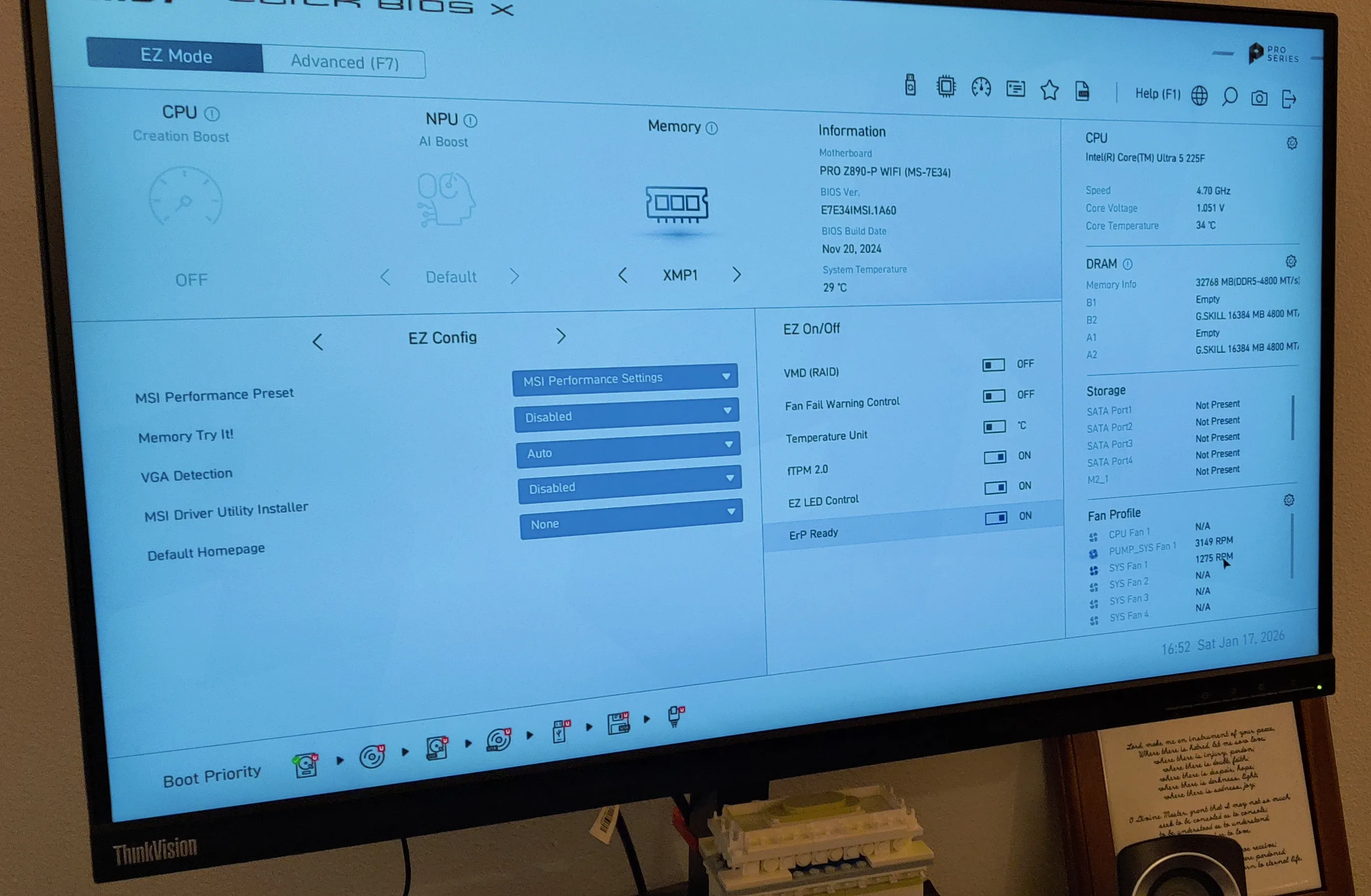 A photo of a computer display on a UEFI/BIOS setup screen